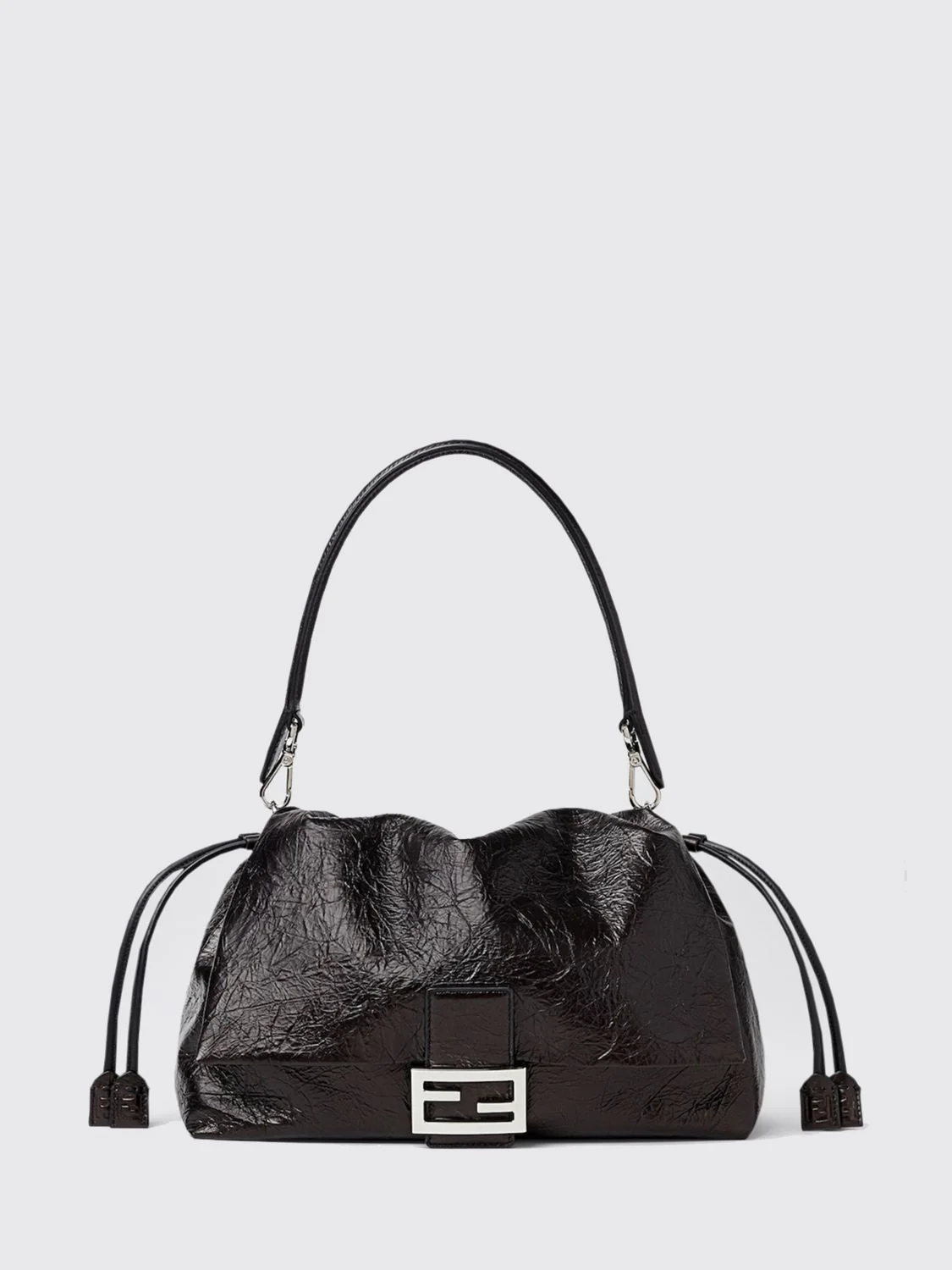 FENDI OS large baguette crinkled-effect leather shoulder bag