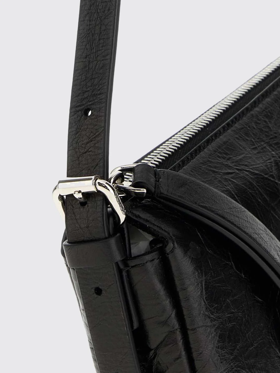 vanity crinkled leather mini shoulder bag with logo