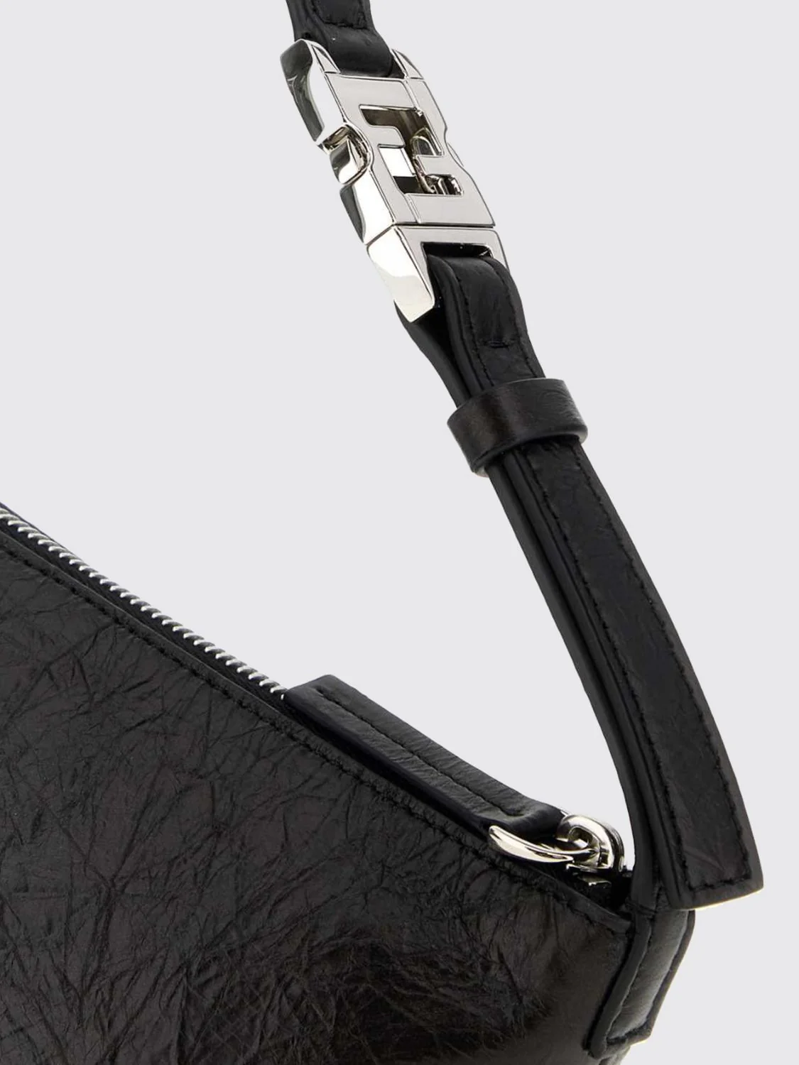 vanity crinkled leather mini bag with metal ff logo
