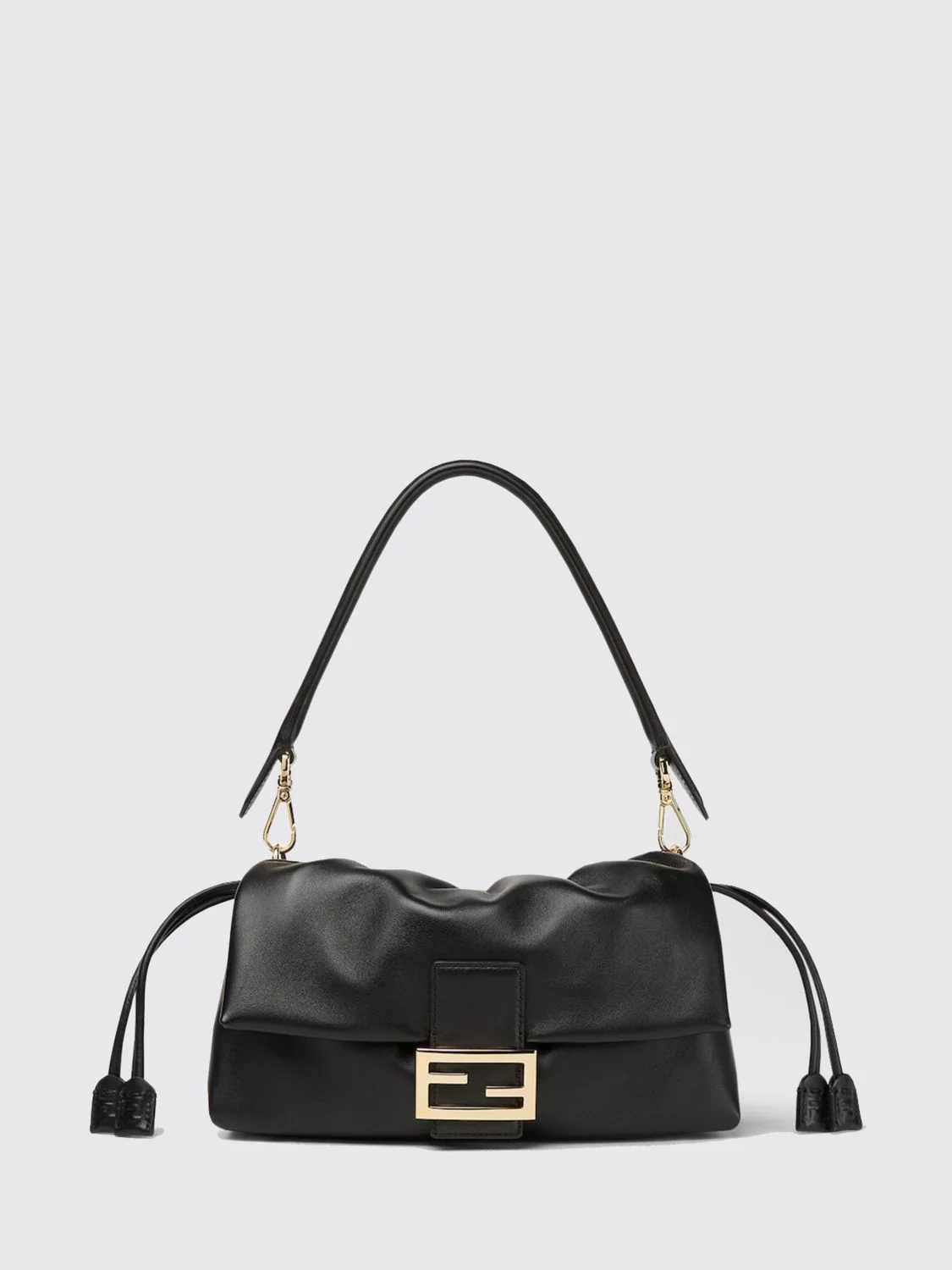 FENDI OS medium baguette lambskin nappa shoulder bag with drawstring