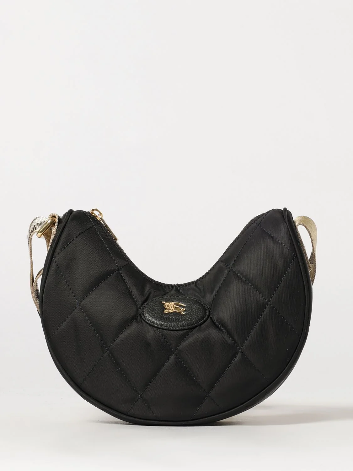 BURBERRY OS horseshoe quilted nylon twill shoulder bag with ekd logo