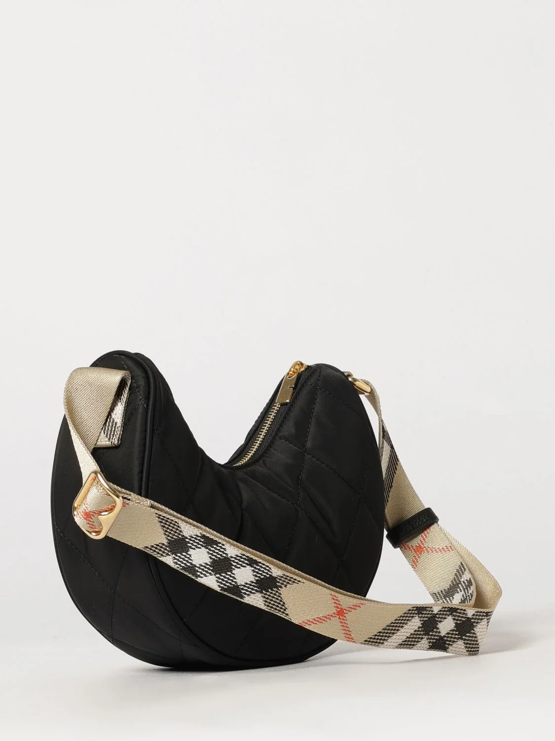 BURBERRY OS horseshoe quilted nylon twill shoulder bag with ekd logo