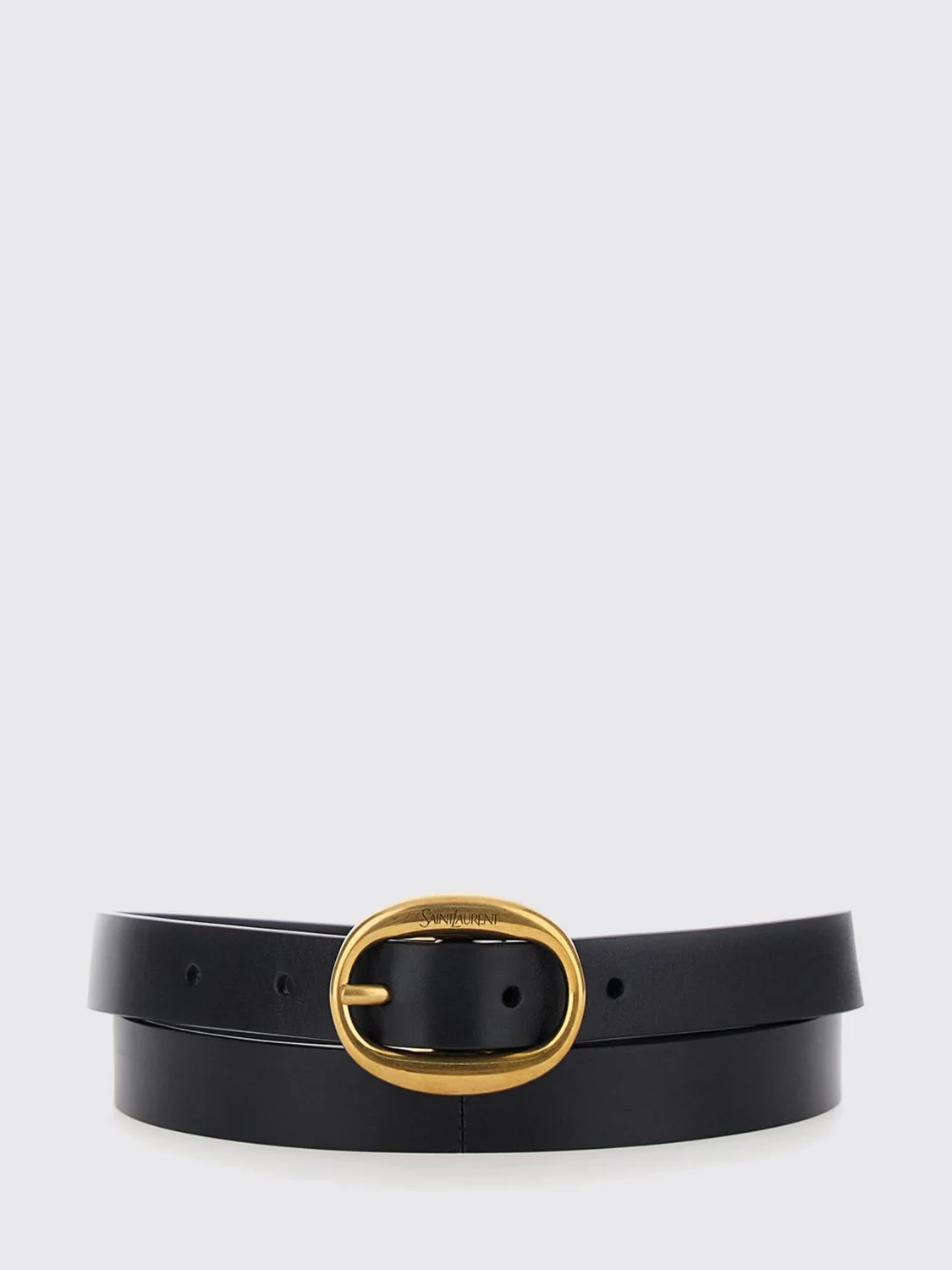 SAINT LAURENT 70 calfskin leather belt with engraved logo buckle