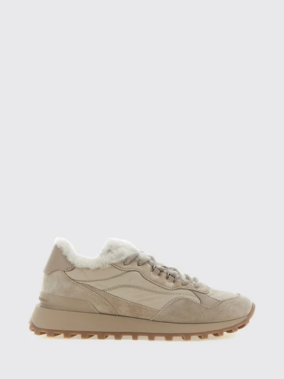 suede and nylon low-top sneakers with shearling lining