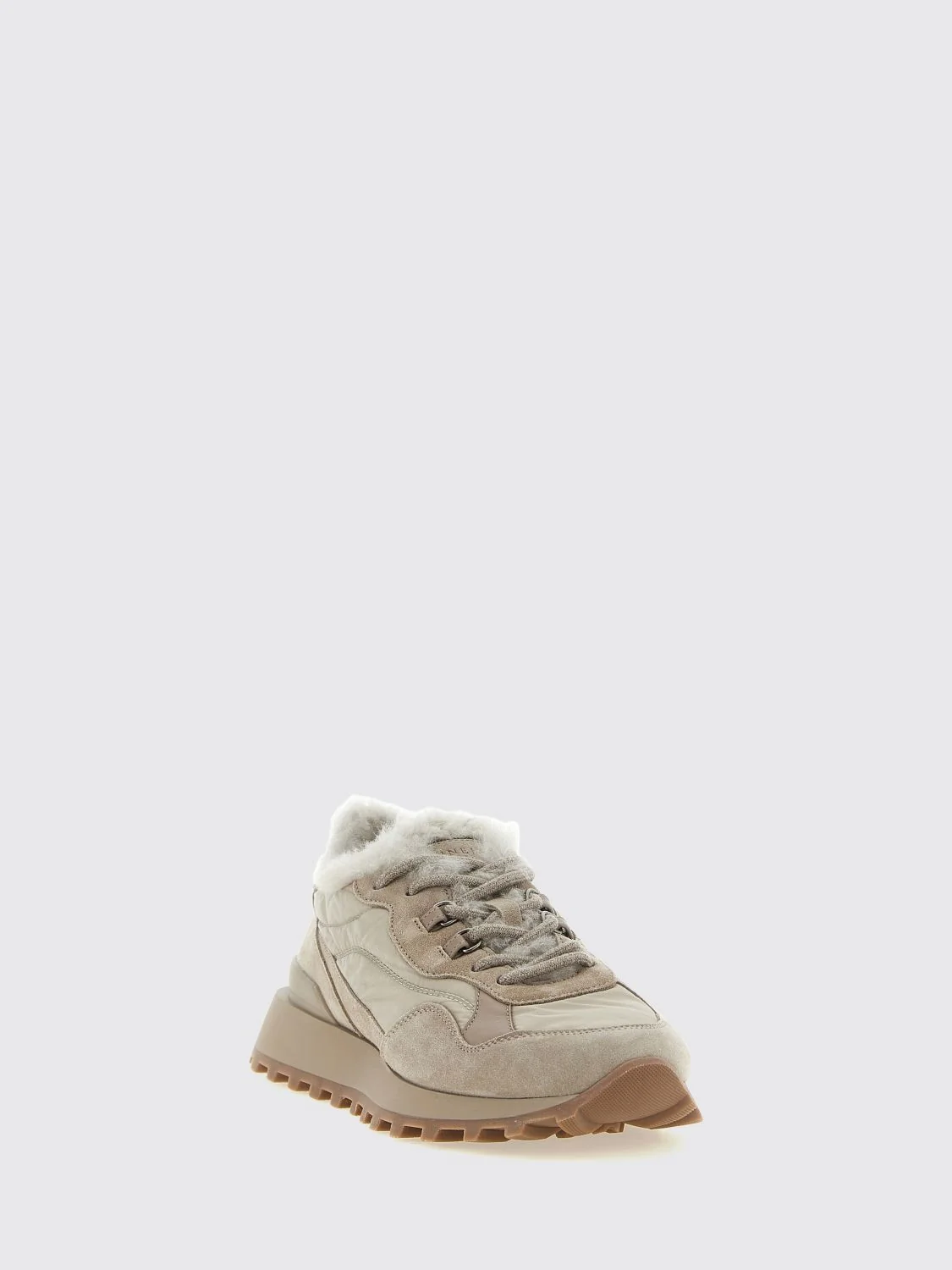 suede and nylon low-top sneakers with shearling lining