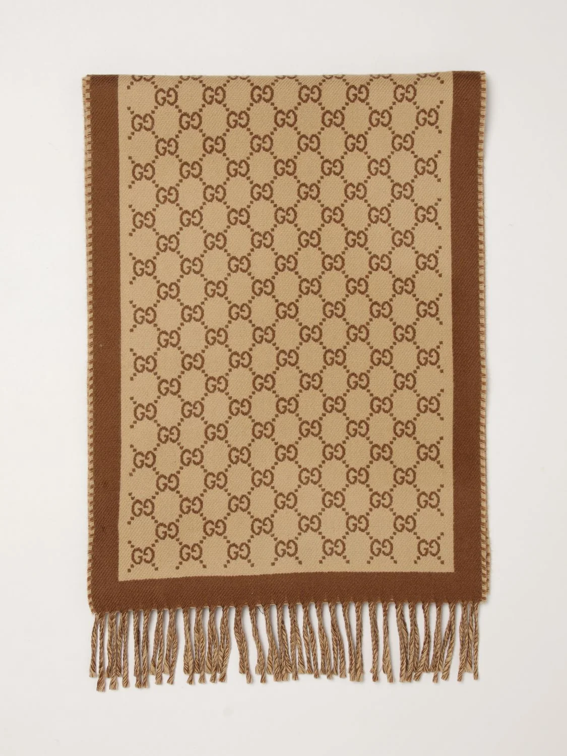 gg jacquard fringed wool scarf