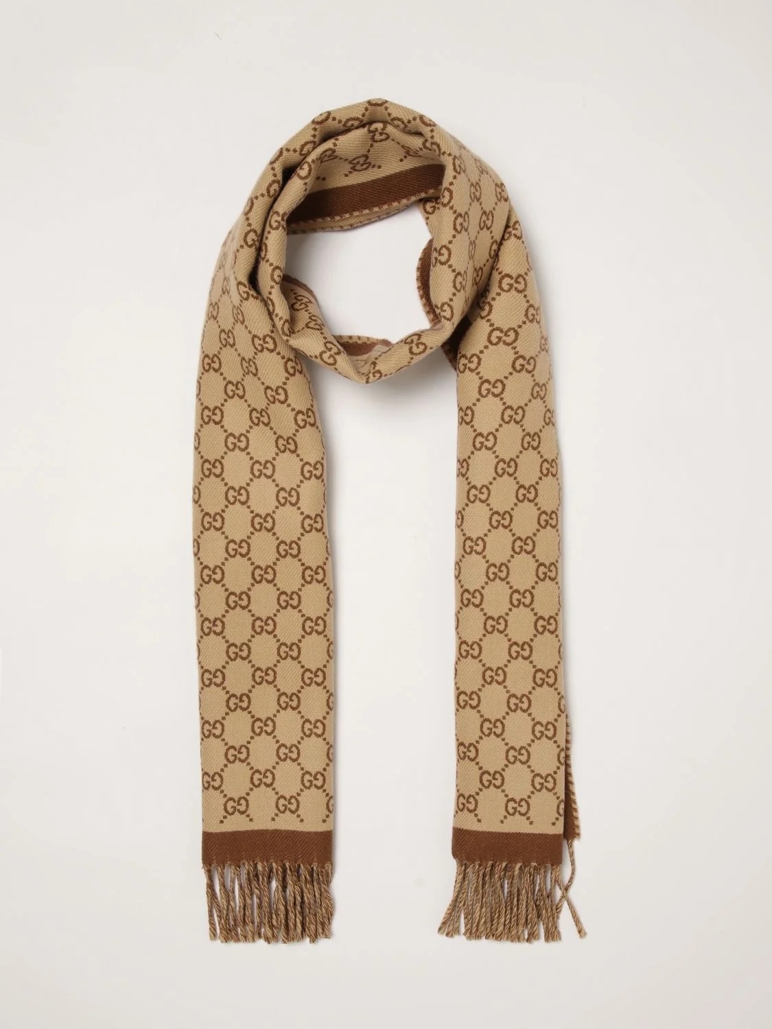 GUCCI OS gg jacquard fringed wool scarf