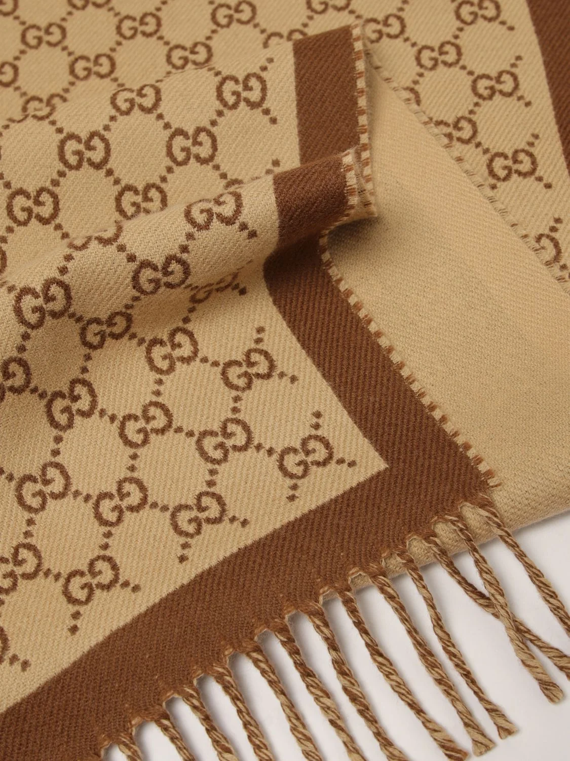 gg jacquard fringed wool scarf