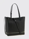 rockstud grained leather tote bag with studs