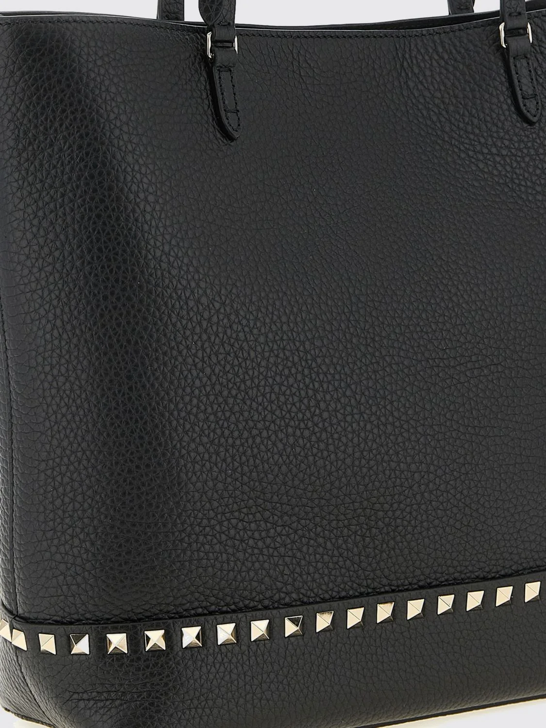 rockstud grained leather tote bag with studs