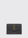 uptown grain de poudre leather card holder with ysl monogram