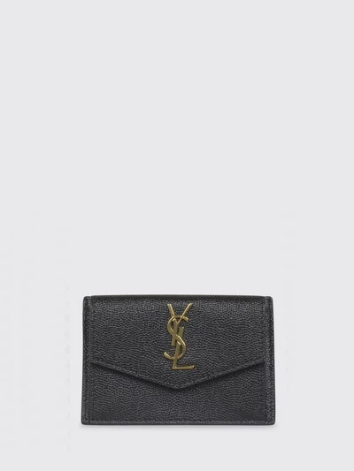 uptown grain de poudre leather card holder with ysl monogram