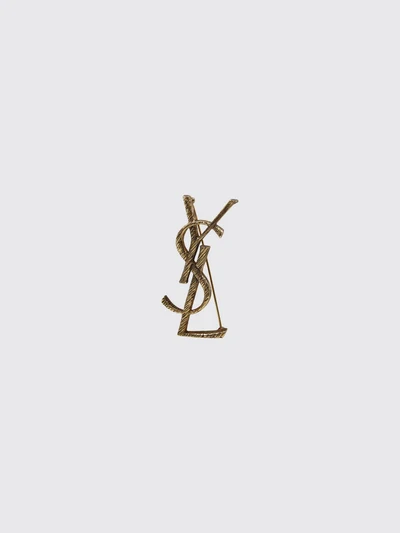 ysl monogram brooch in brushed brass with a gold-finish