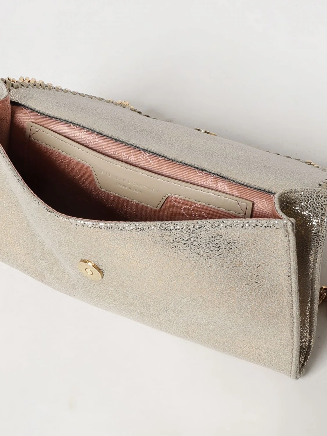 falabella mini wallet on chain bag in silver eco alter mat