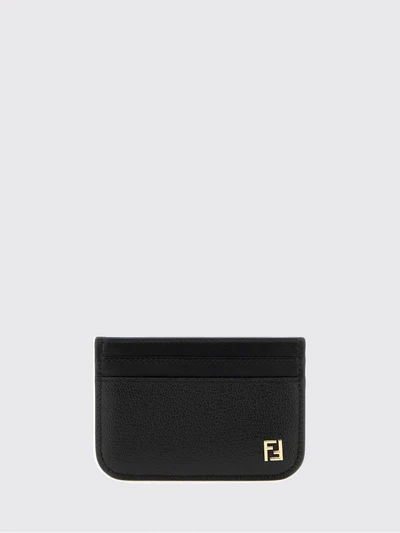 calfskin leather card holder with gold-tone ff logo