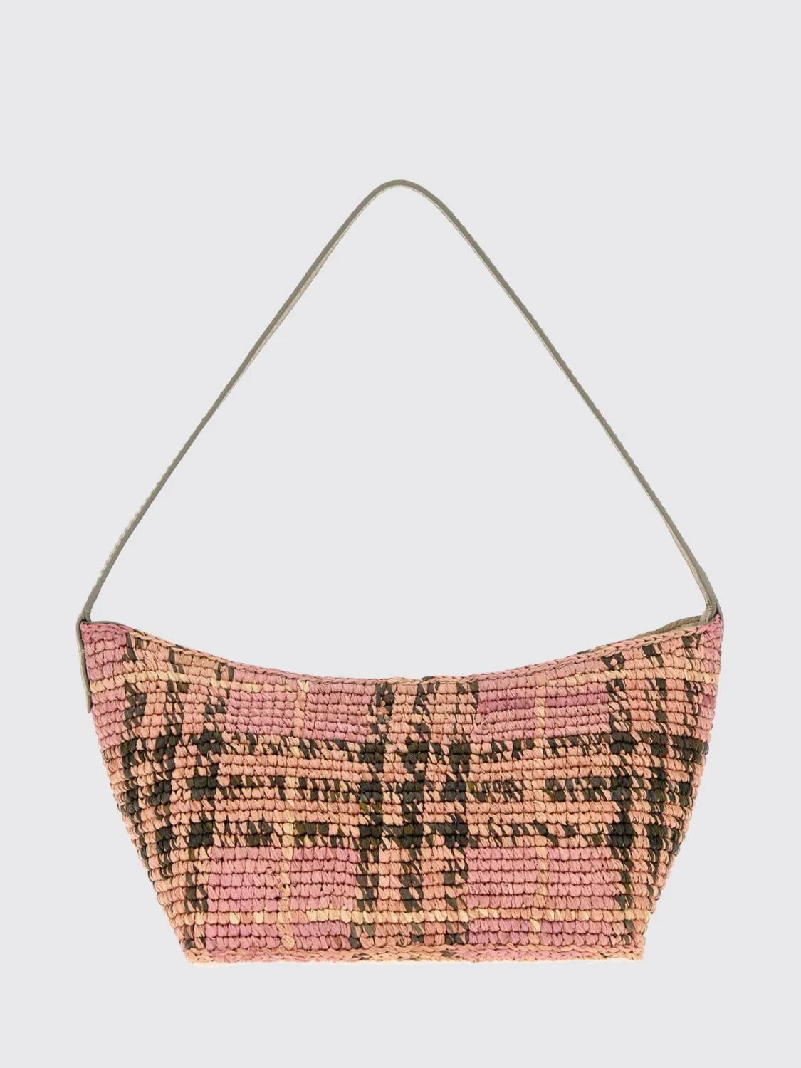 BURBERRY OS margate vintage check raffia shoulder bag with leather handle