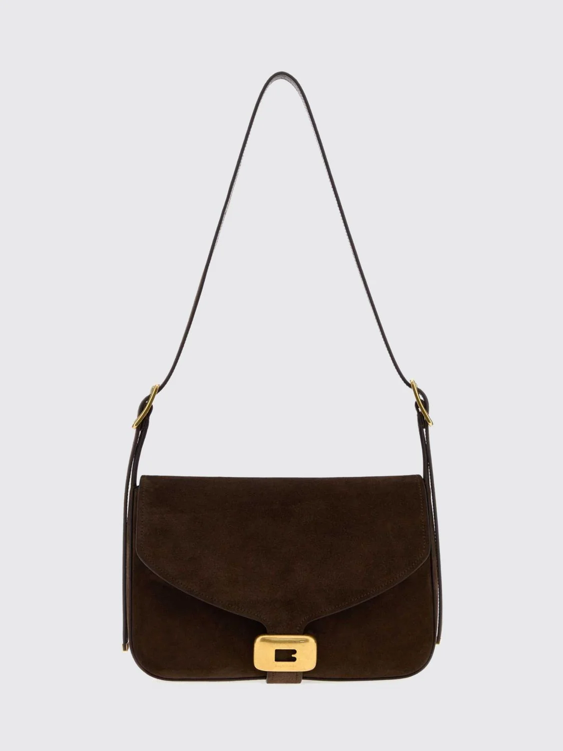 clicca medium suede calfskin shoulder bag with flap closure