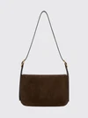 clicca medium suede calfskin shoulder bag with flap closure
