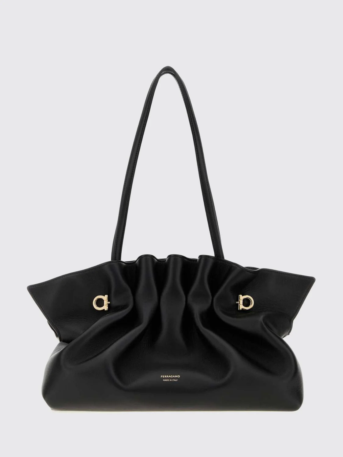 FERRAGAMO OS soft shoulder bag in ruched nappa leather with double handles