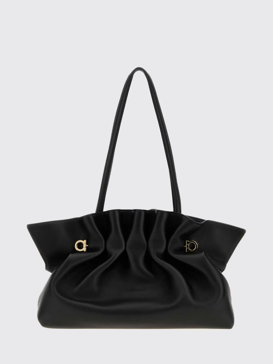 FERRAGAMO OS soft shoulder bag in ruched nappa leather with double handles