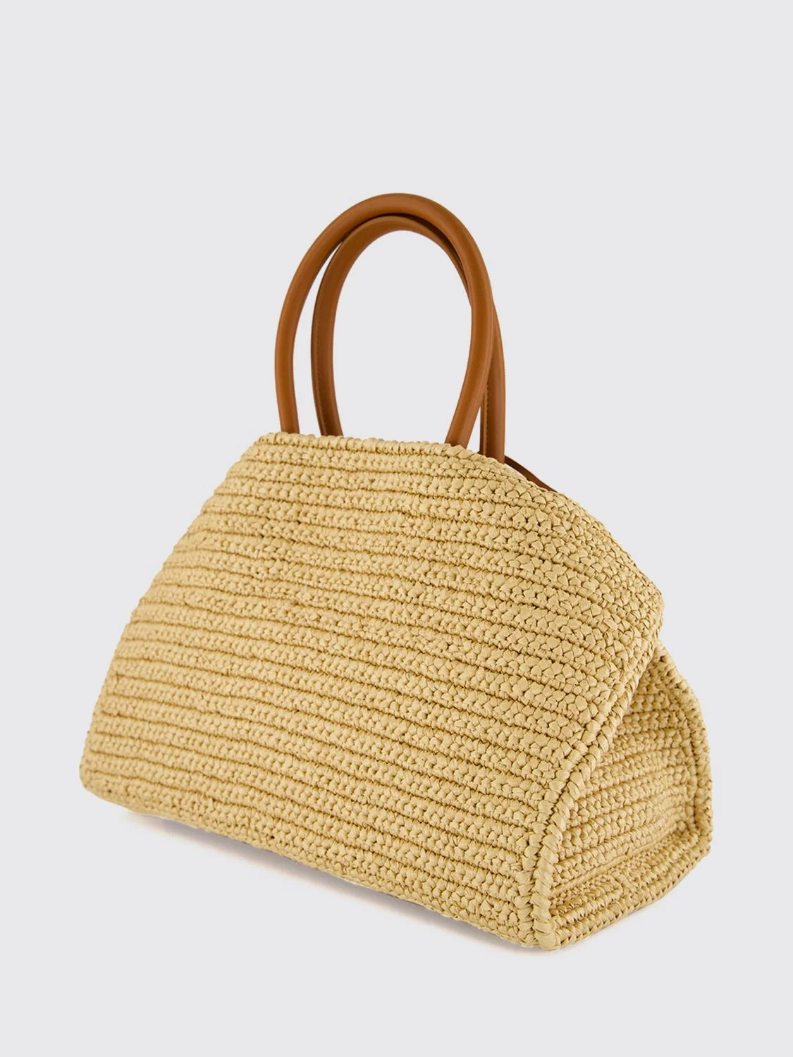 FERRAGAMO OS hug raffia and calfskin leather handbag with gancini clasp
