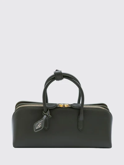 small leather handbag with double tubular handle and logo charm