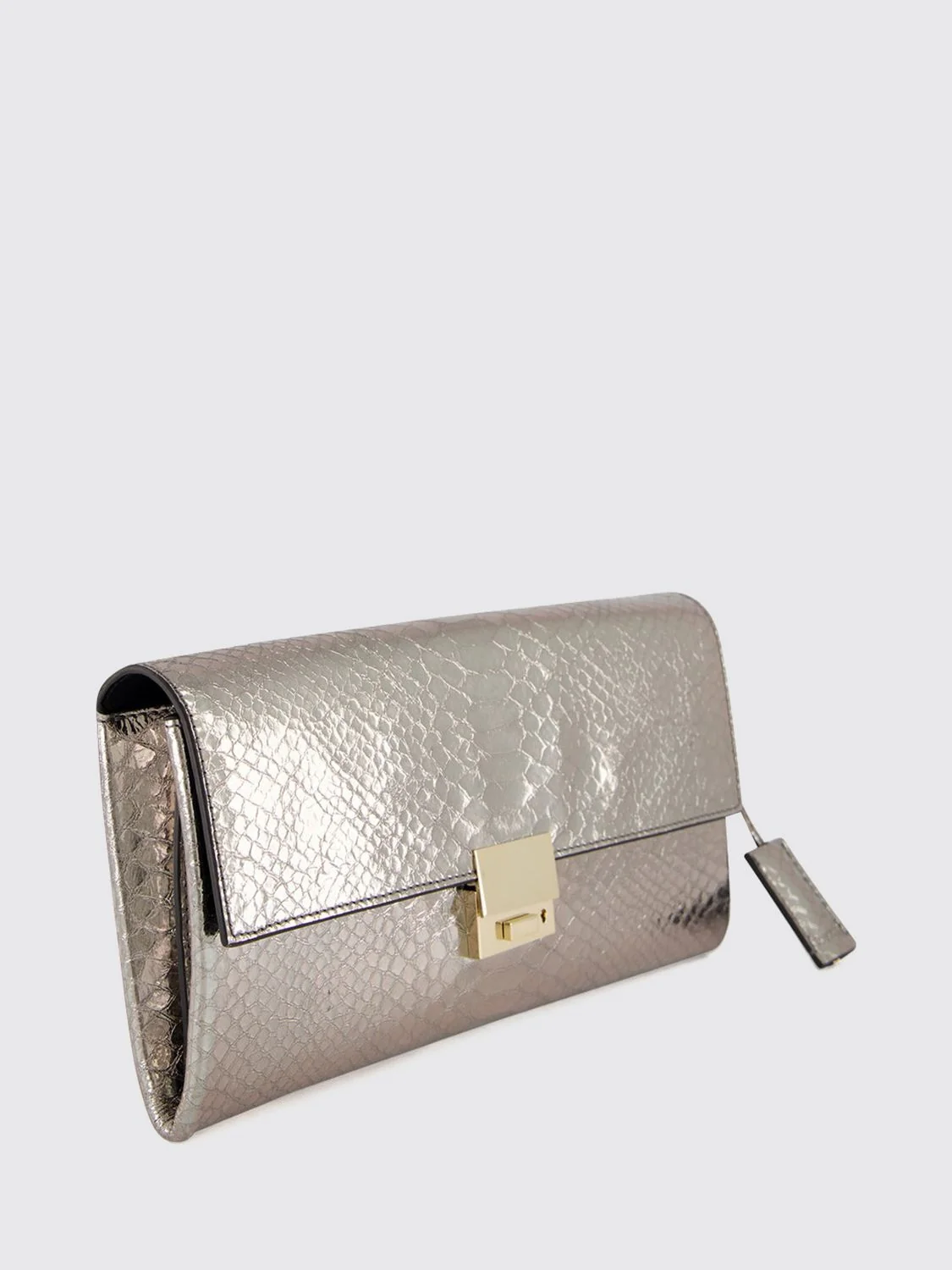 laminated leather python-print ceremony clutch