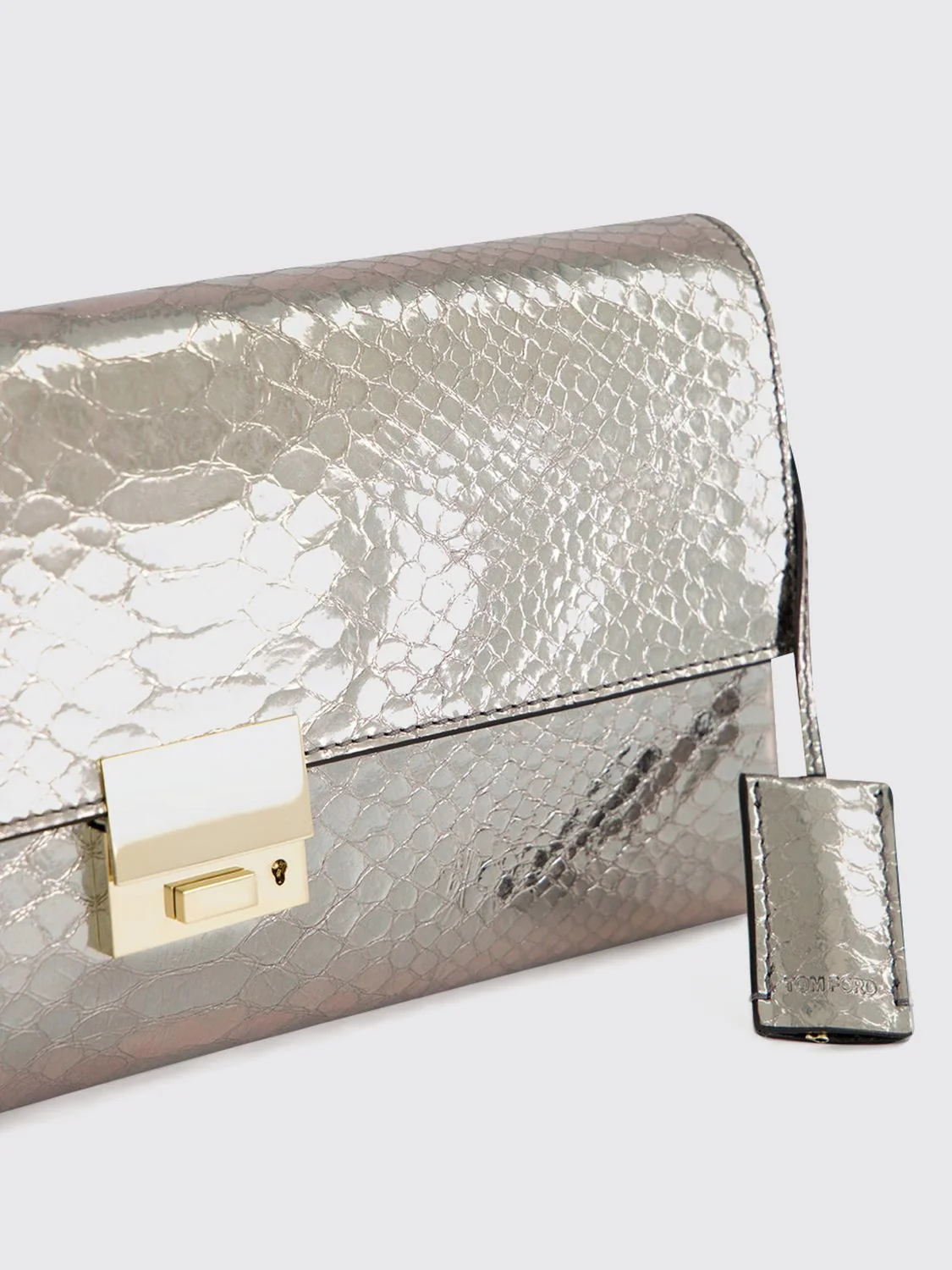 laminated leather python-print ceremony clutch