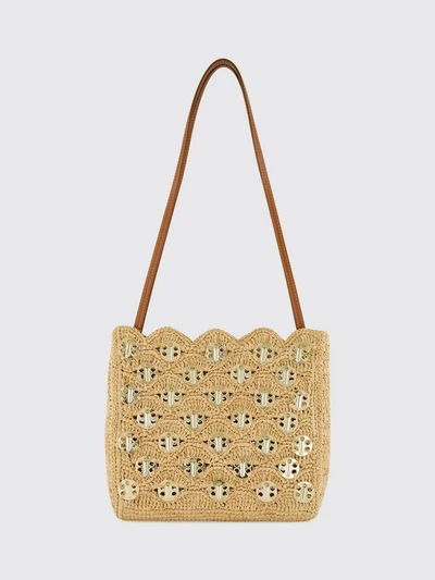 1969 raffia and steel shoulder bag with leather handle