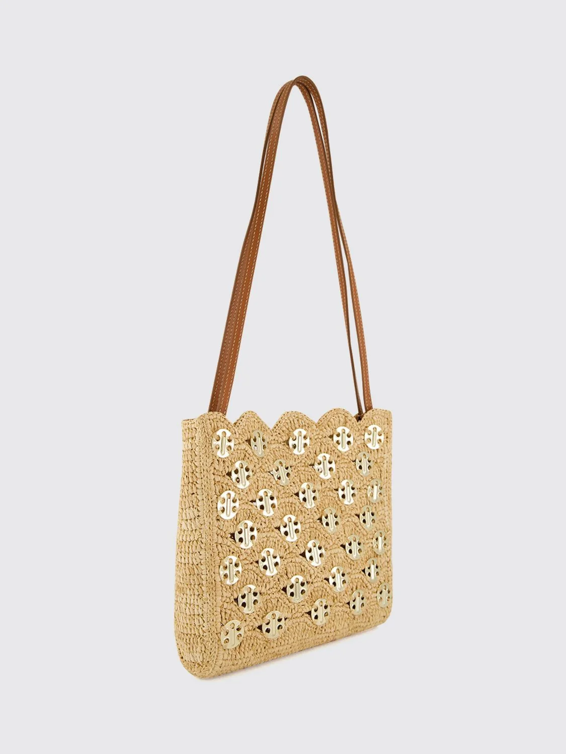 1969 raffia and steel shoulder bag with leather handle