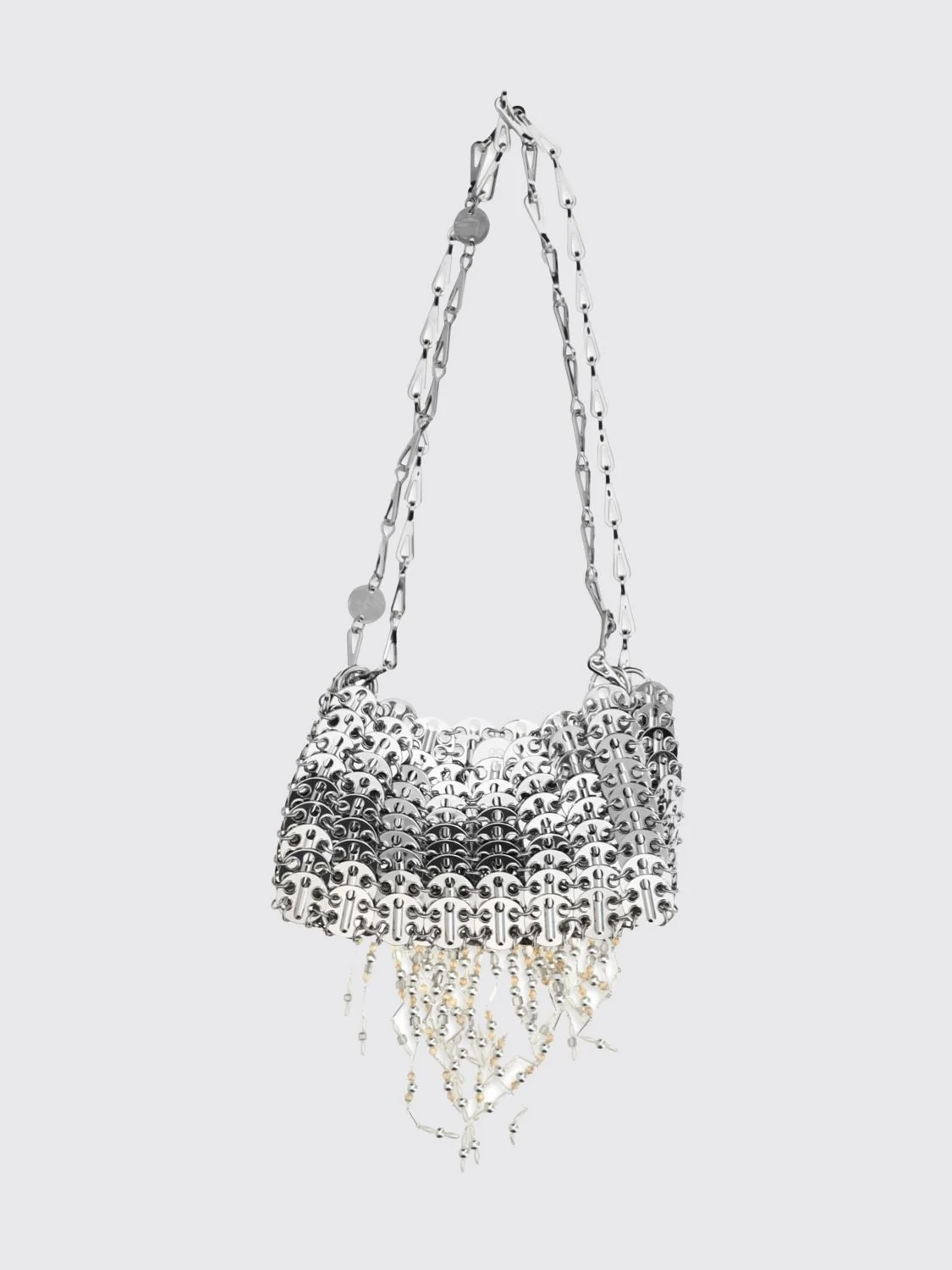 RABANNE OS 1969 nano metallic mesh mini bag with jewel fringes