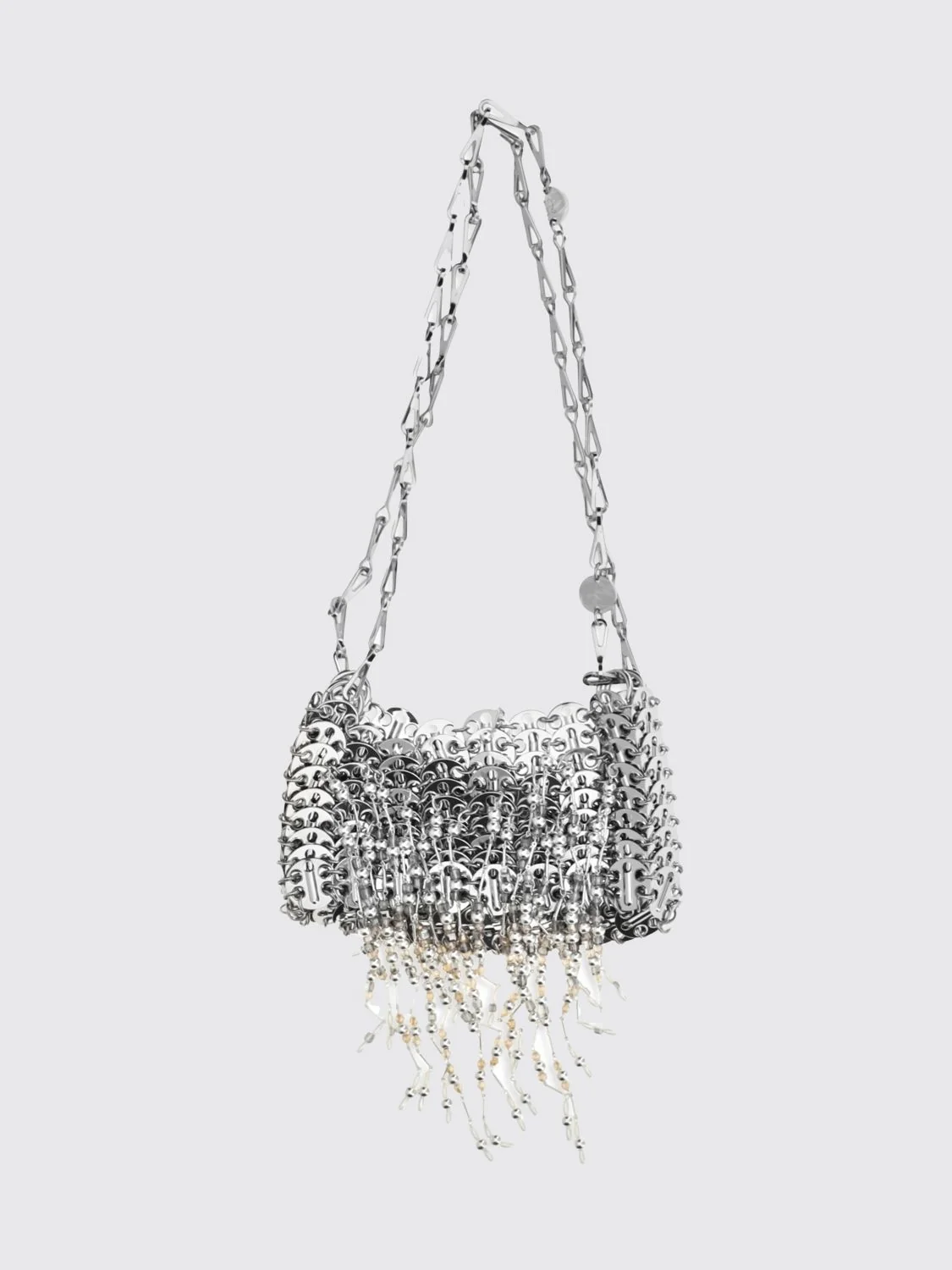 RABANNE OS 1969 nano metallic mesh mini bag with jewel fringes