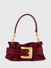 anthem ruched suede shoulder bag with chain handle