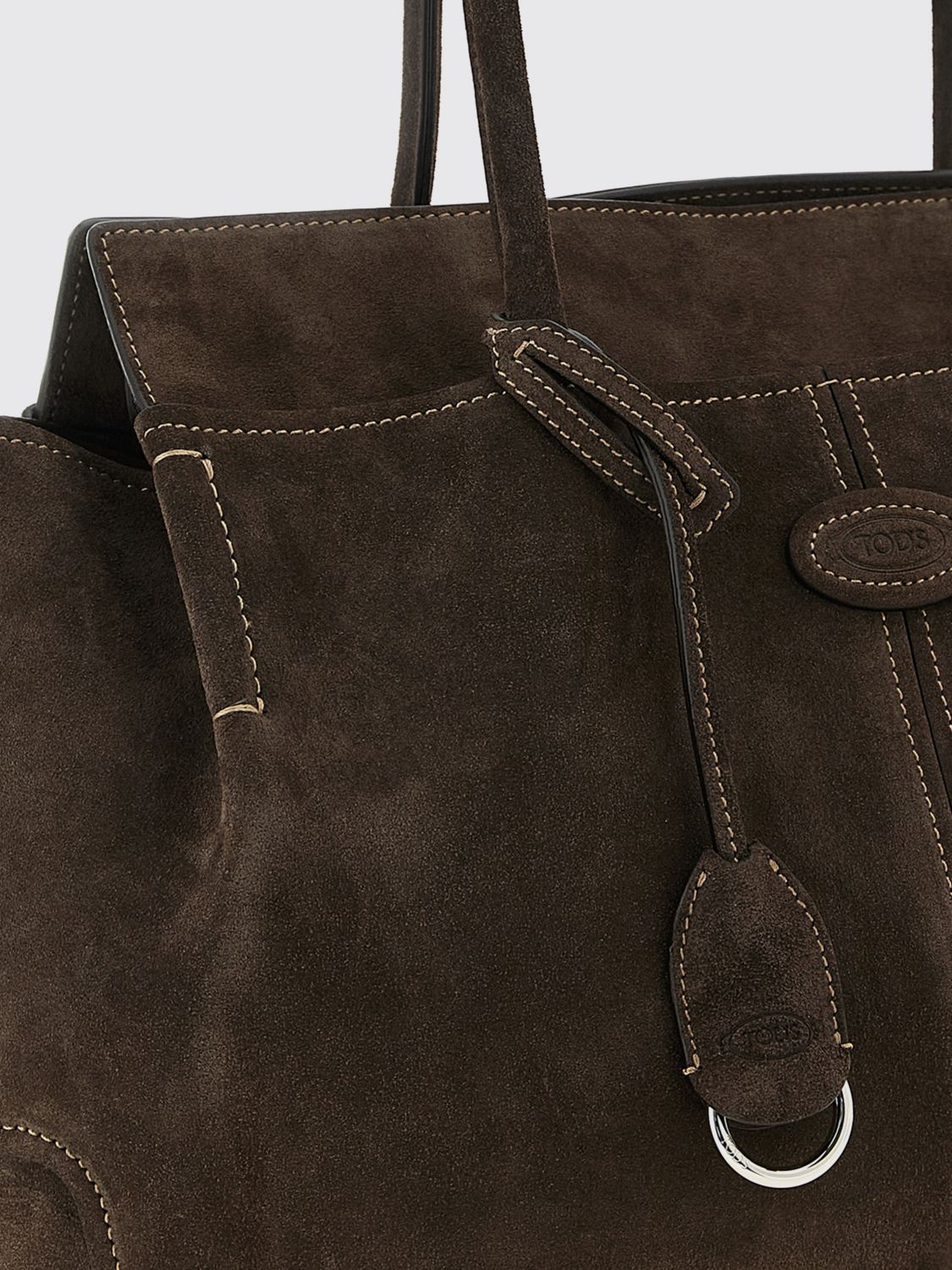 suede shoulder bag with double handle and charm