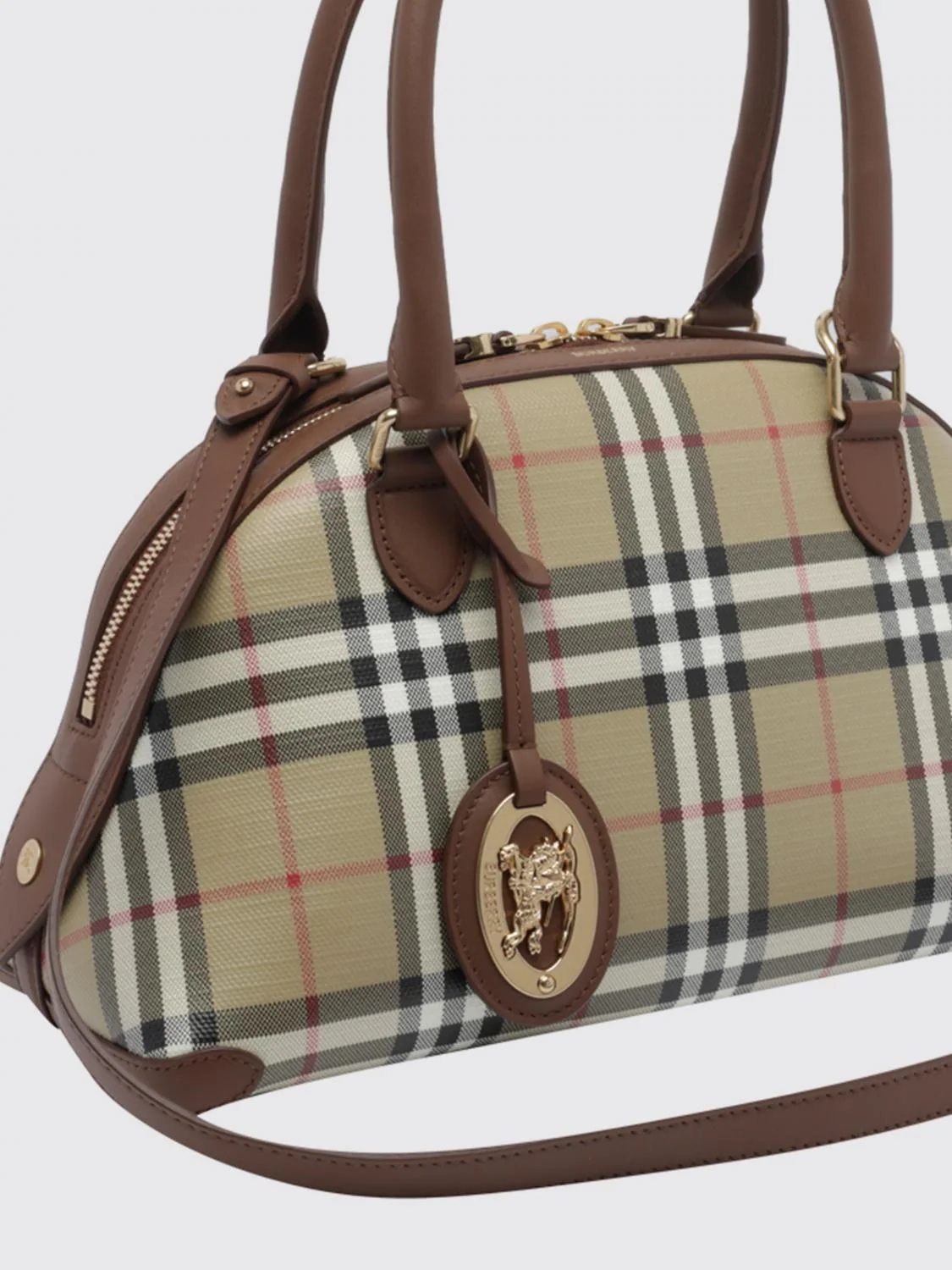 primrose vintage check canvas and leather bowling bag