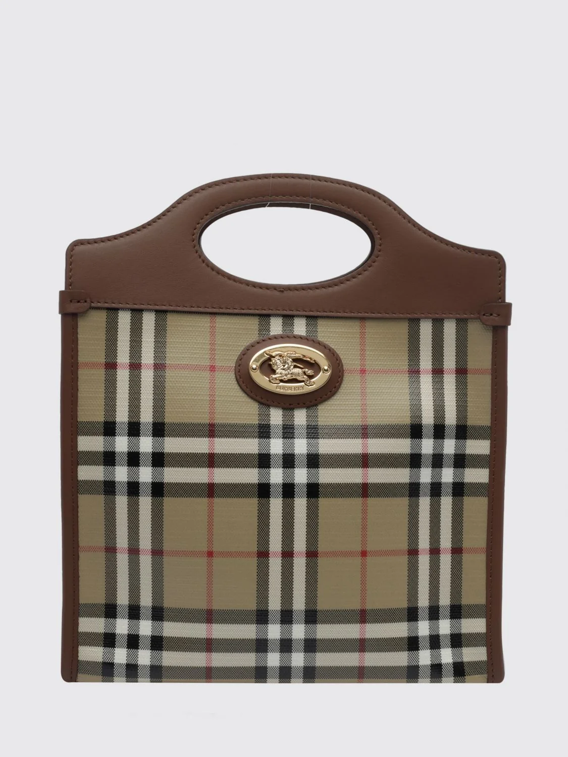 BURBERRY OS pocket mini vintage check canvas and leather tote bag