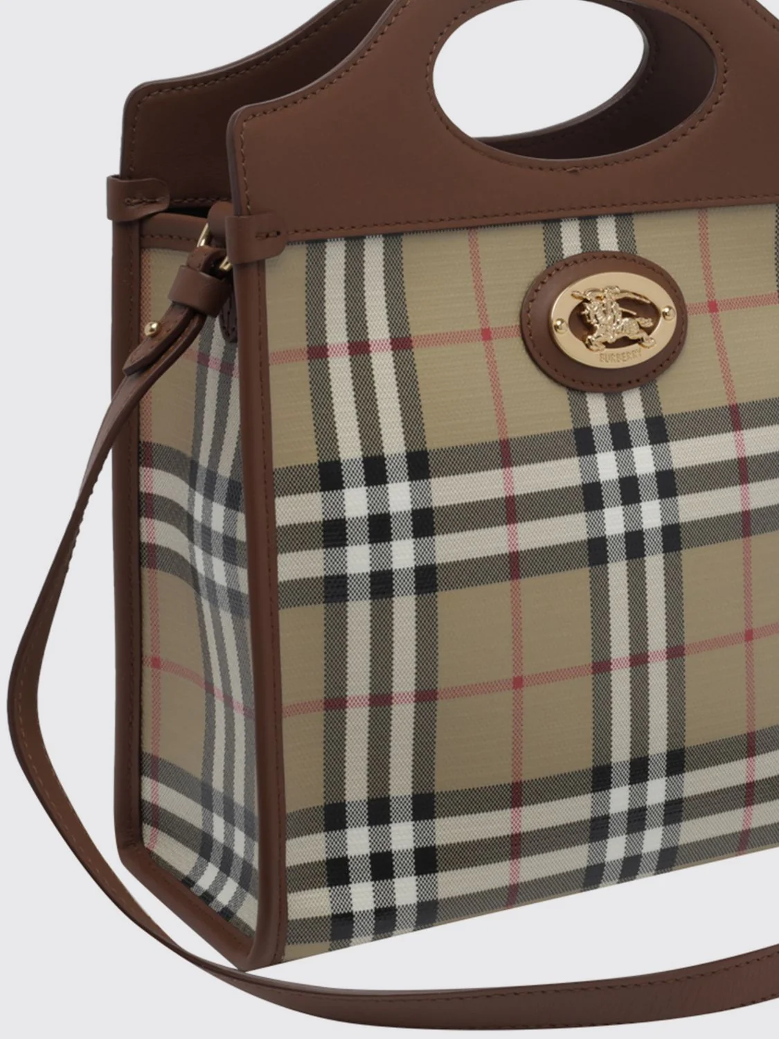 pocket mini vintage check canvas and leather tote bag