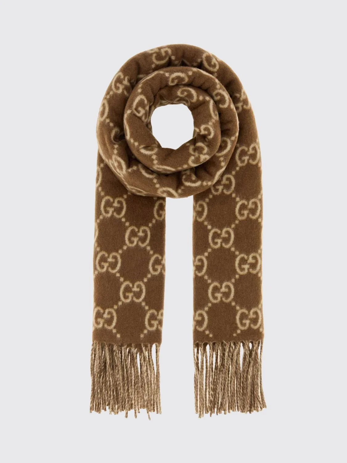 GUCCI OS gg monogram pure cashmere scarf with fringed edges