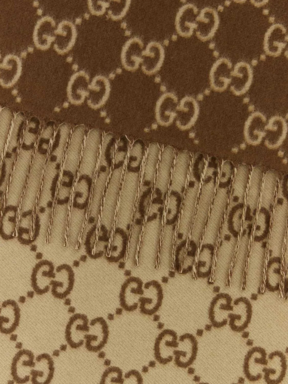 gg monogram pure cashmere scarf with fringed edges