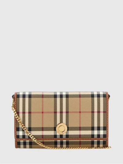check coated cotton wallet on chain bag