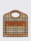 small pocket handbag in vintage check canvas with leather trim