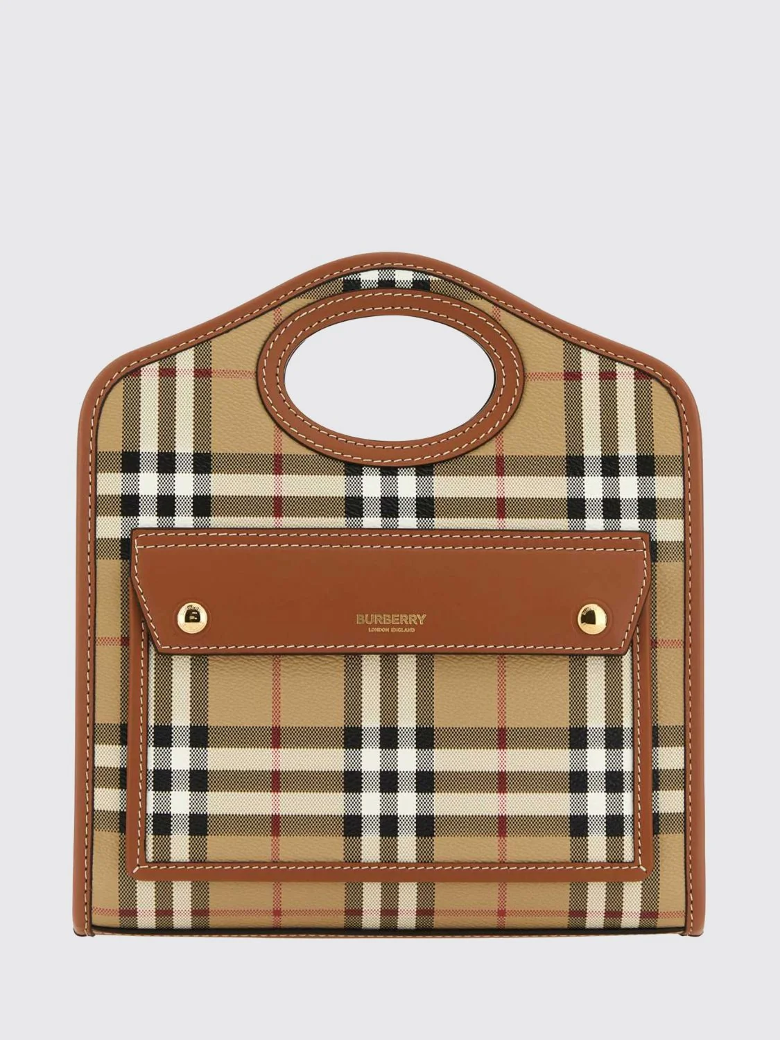 small pocket handbag in vintage check canvas with leather trim