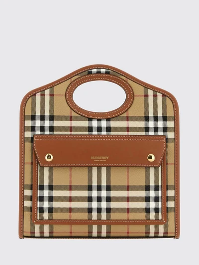 small pocket handbag in vintage check canvas with leather trim