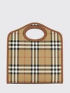 small pocket handbag in vintage check canvas with leather trim
