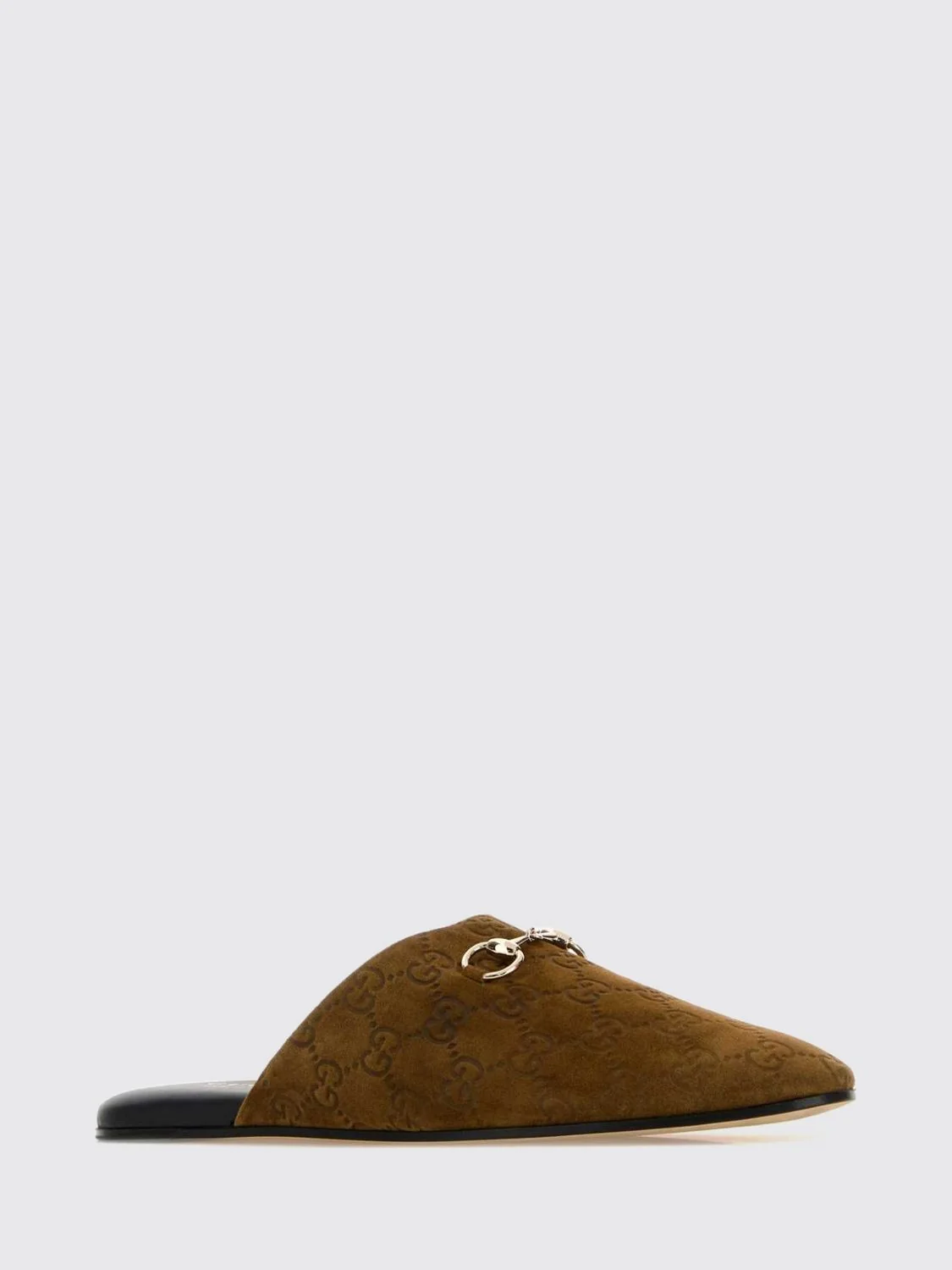 flat suede mules with gg monogram and horsebit