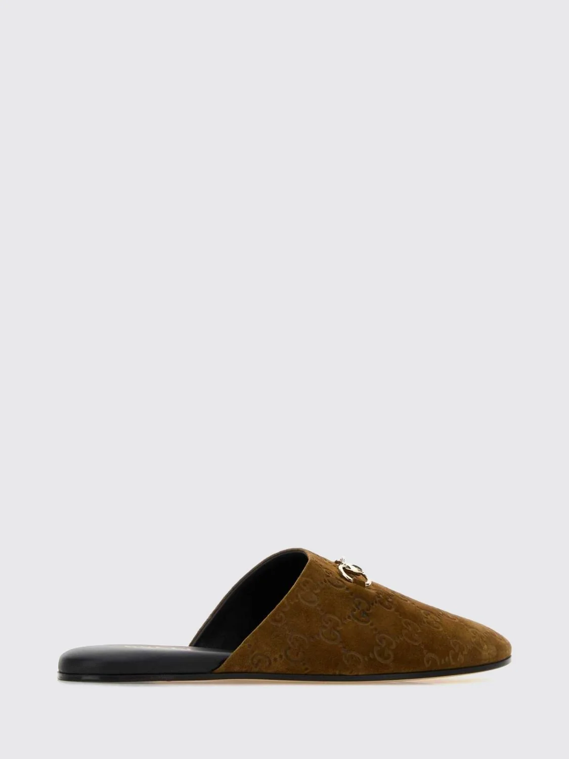 flat suede mules with gg monogram and horsebit