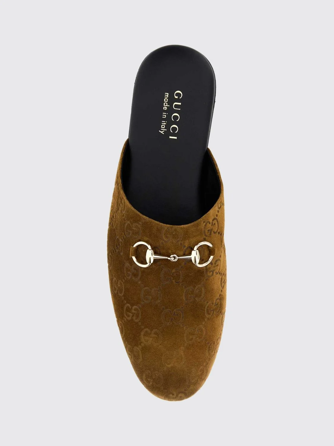flat suede mules with gg monogram and horsebit