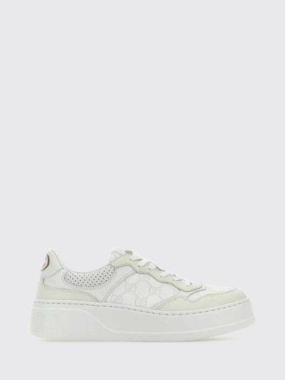 low-top sneakers in leather and gg supreme fabric with platform sole