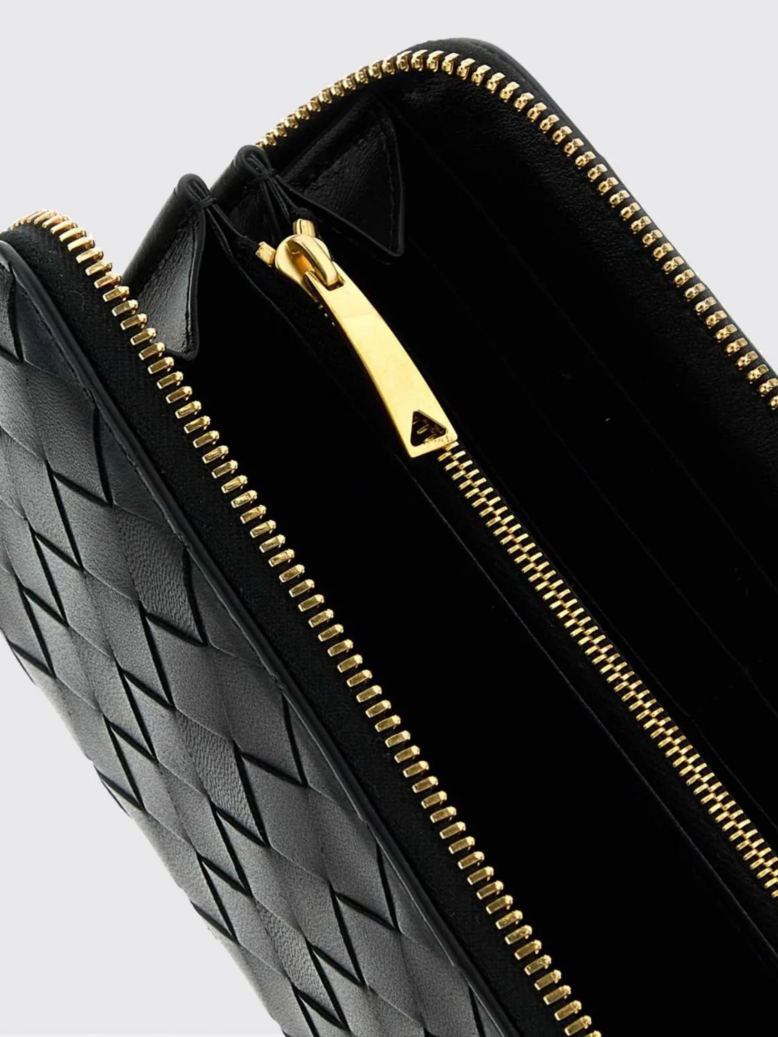 intrecciato leather continental zip-around wallet