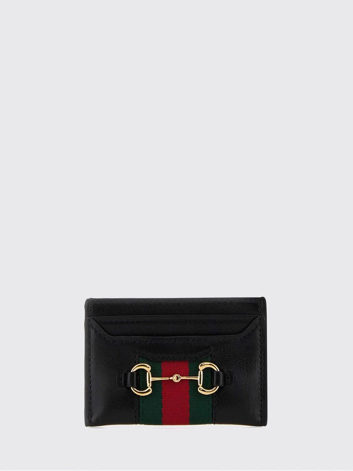 GUCCI OS smooth leather card holder with horsebit detail and gold-tone hardware